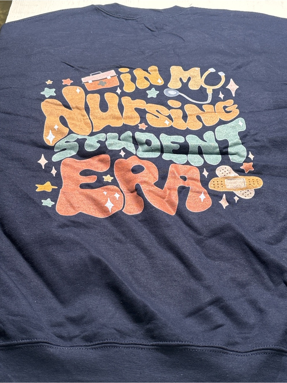 Gildan Navy Kids Sweatshirt with Retro Nursing Student Graphic